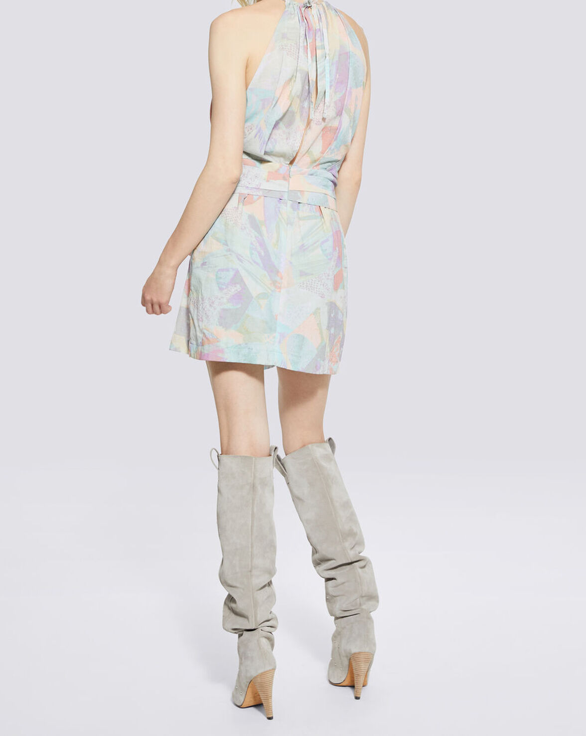 PHILIX MULTICOLOR PRINT HALTER MINI DRESS image number null